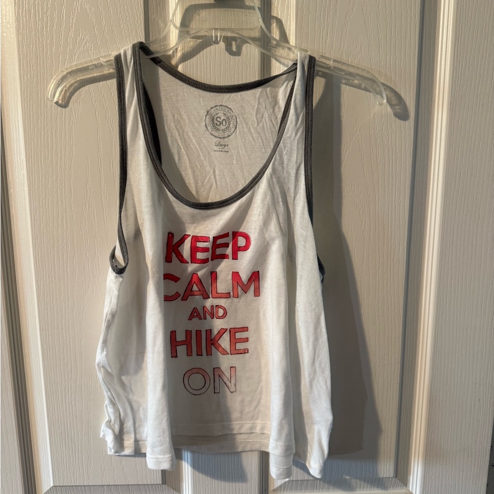 SO White Tank Top with Red Graphic and Gray Trim